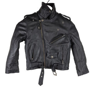 Vtg FMC Black Leather Moto Jacket Womens 10 Biker Quilted Gorpcore y2k 2000s